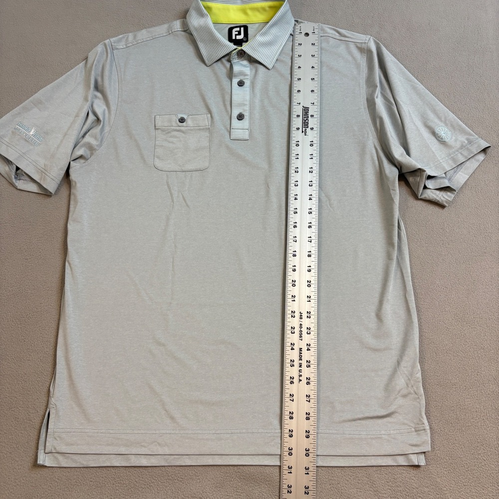 FootJoy Mens Grey Prairie View Golf Club Performance Polo Shirt Large Striped - Picture 9 of 10